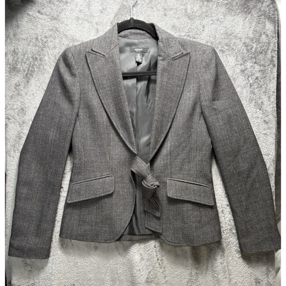 Alfani Petite Heather Gray Bow Front Structured Blazer Suit Jacket, Size 4P